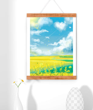 Sunny Meadow with Yellow Flowers and Blue Sky Scenic Art