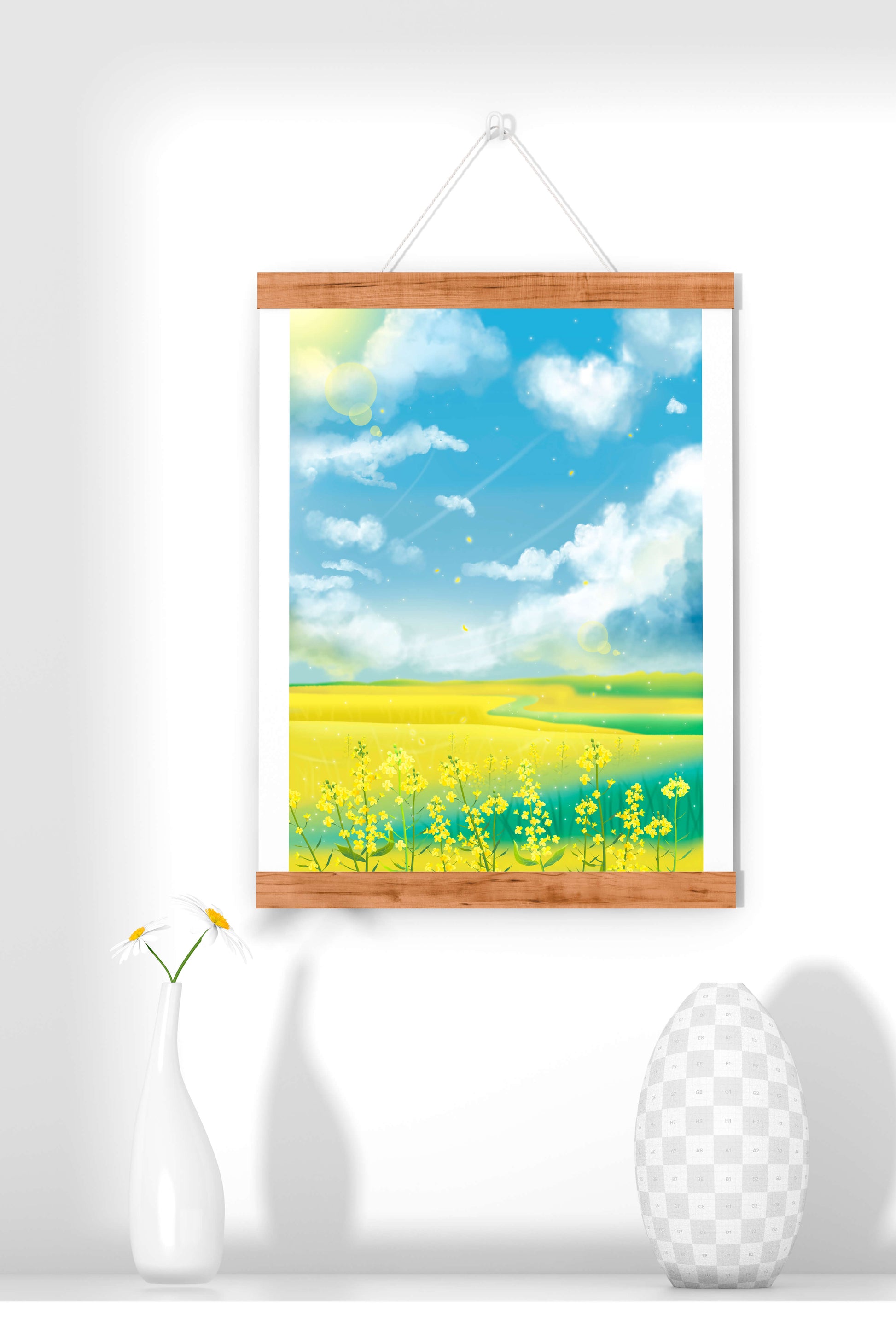 Sunny Meadow with Yellow Flowers and Blue Sky Scenic Art