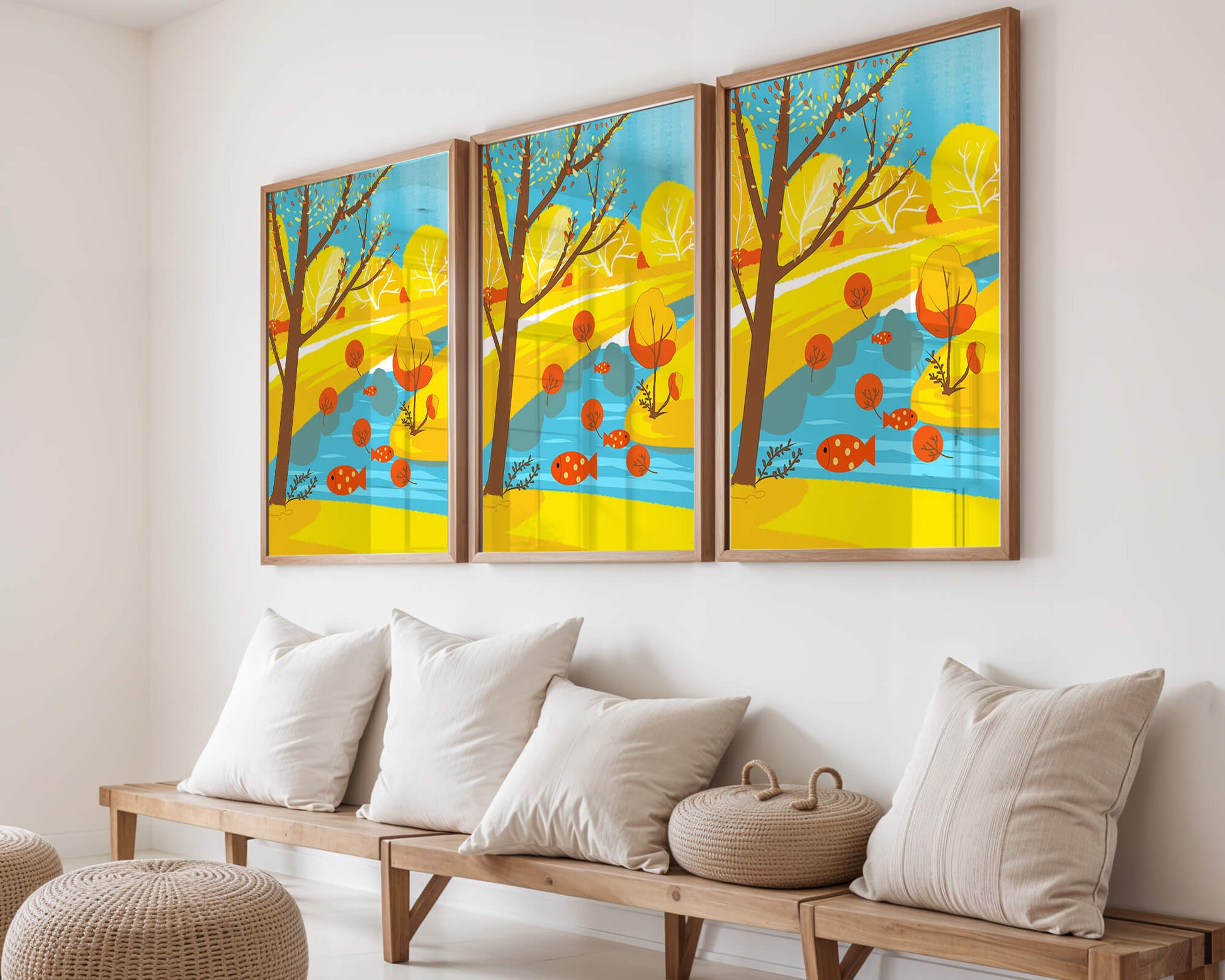 Paysage d'automne coloré avec rivière et arbres vibrants