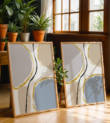 Abstract Painting with Gold Accents and Organic Shapes