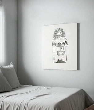 Surreal illustration of a woman with abstract ribcage and melting effect