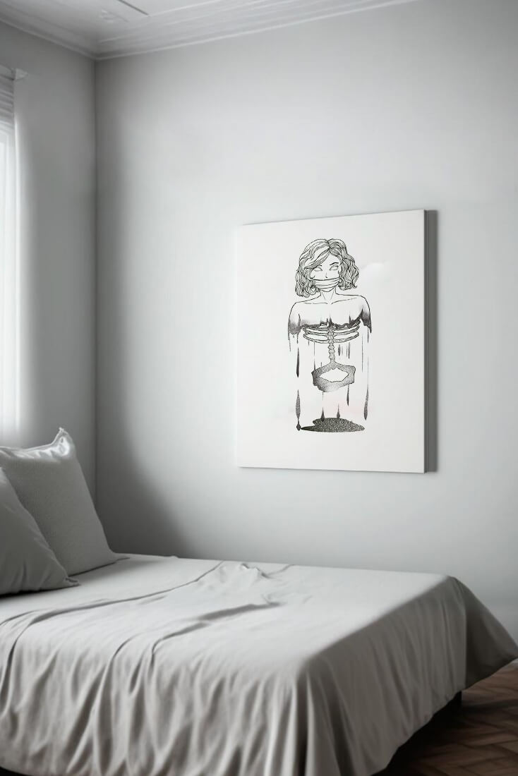 Surreal illustration of a woman with abstract ribcage and melting effect