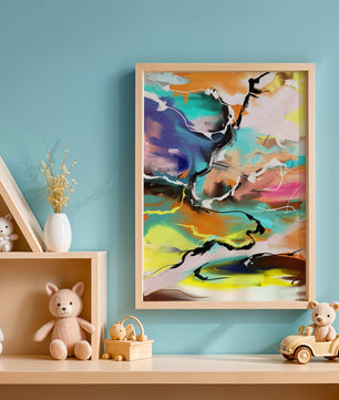 Pintura abstracta colorida con líneas vibrantes y dinámicas