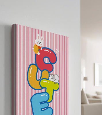 Playful cute illustration with bunny and kitten on colorful letters