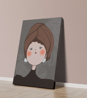 Elegant portrait of a woman with a unique headscarf and expressive features