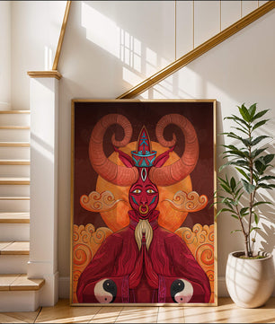 Mythical creature artwork with intricate patterns and symbolism