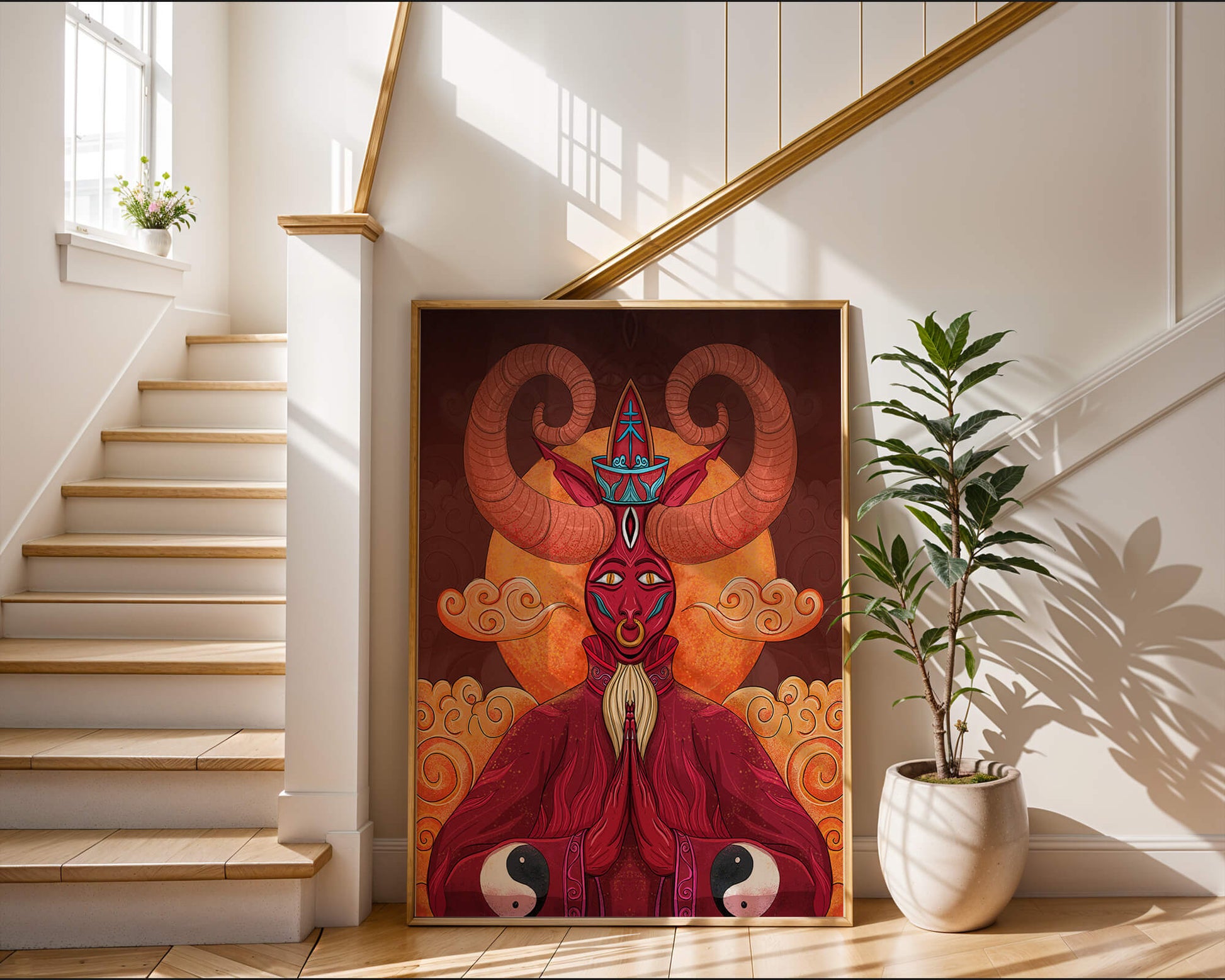 Mythical creature artwork with intricate patterns and symbolism