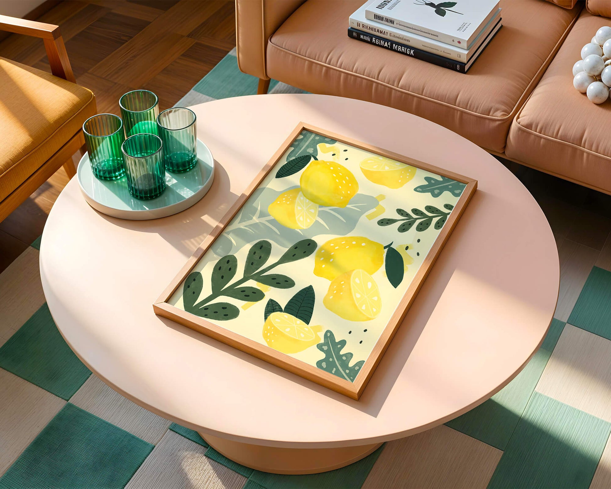 Vibrant lemon and leaf pattern design for home decor