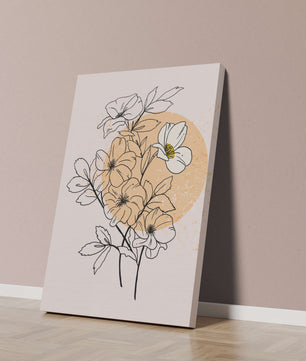 Ilustración floral minimalista con tonos pastel y fondos abstractos