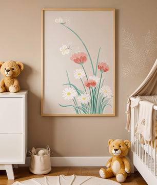 Delicate floral illustration with butterflies and wildflowers
