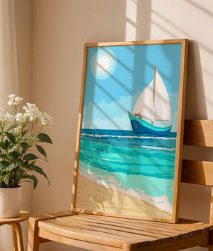 Ruhige Meereslandschaft mit Segelboot unter der Sonne