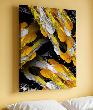 Abstract Composition with Yellow and White Feathers on a Black Background - Mi tienda