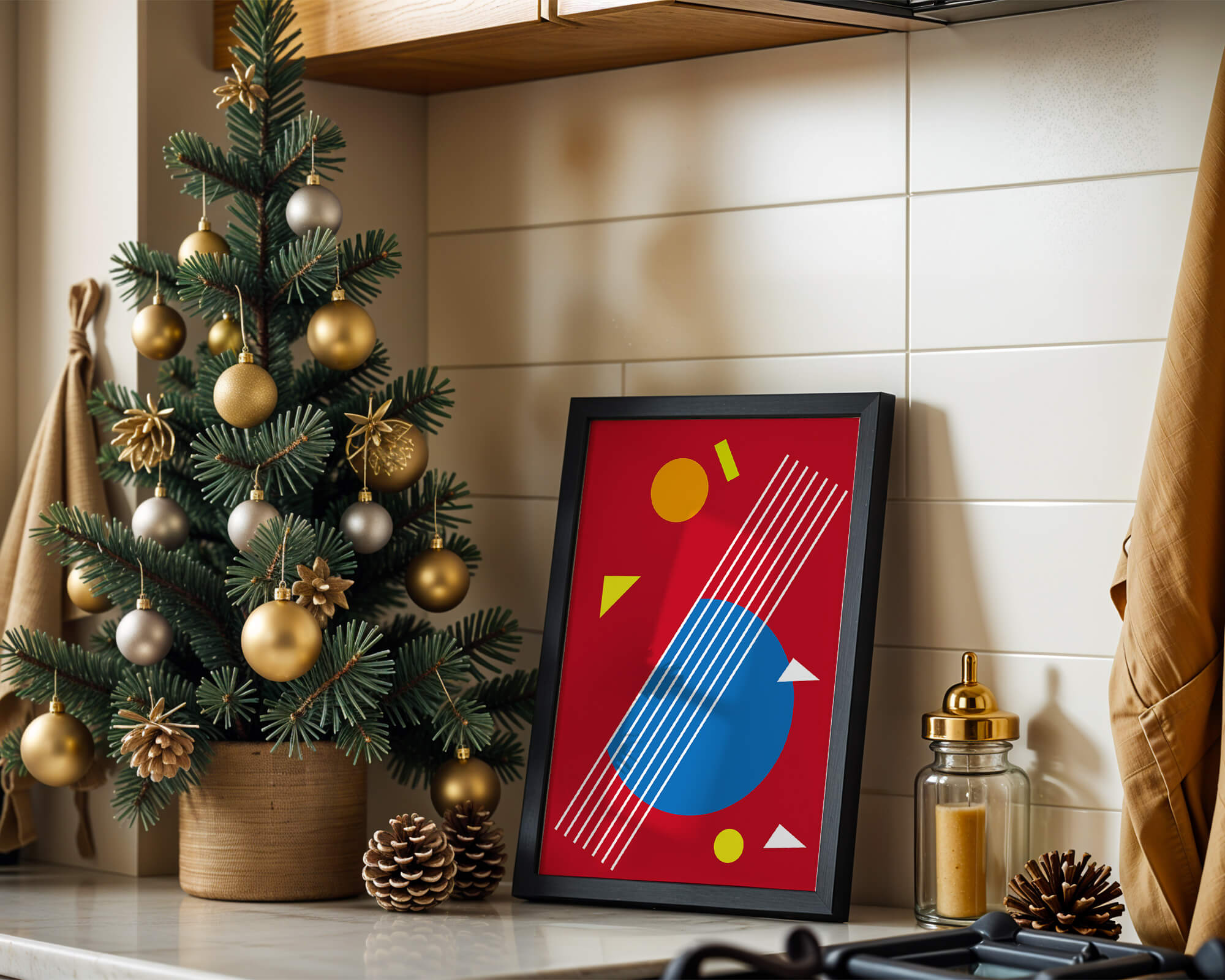 Abstract geometric shapes with bold colors and lines