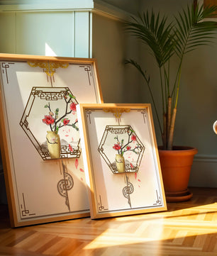 Design floral élégant avec vase et accents dorés
