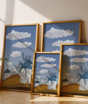 Scenic Windmills on a Sunny Day with Blue Skies and Clouds