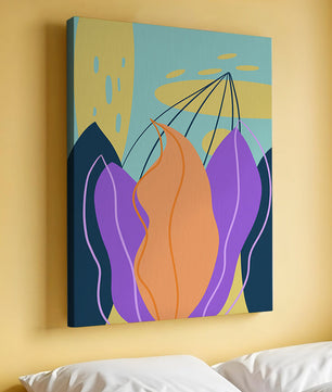 Abstract floral illustration with vibrant colors and geometric shapes