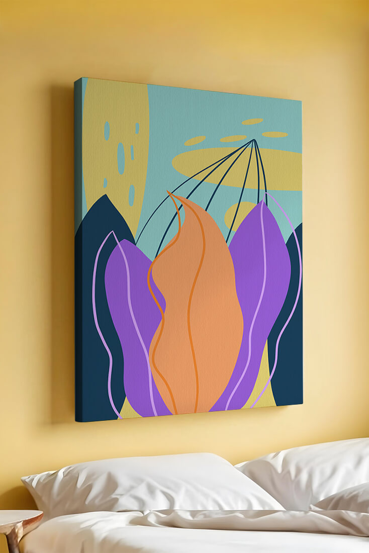 Abstract floral illustration with vibrant colors and geometric shapes