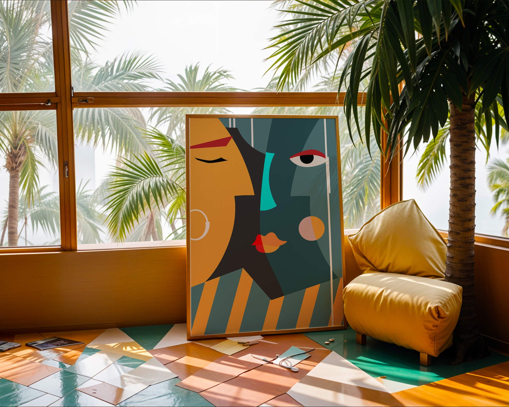 Arte geométrico abstracto con colores y formas audaces