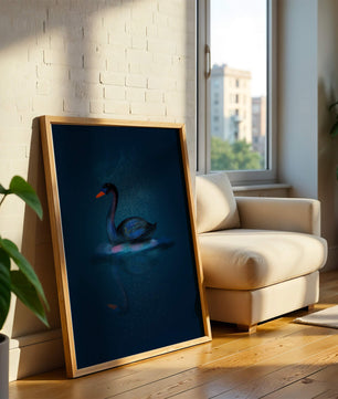 Majestic Black Swan Under Starry Night Sky with Golden Accents - Mi tienda