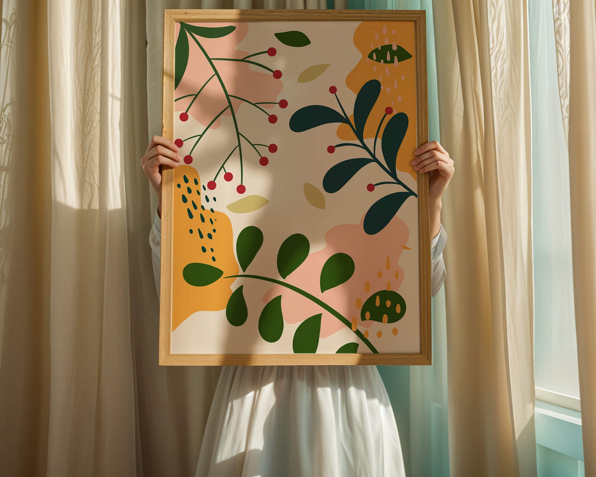 Abstract Floral Pattern with Bold Colors and Geometric Shapes