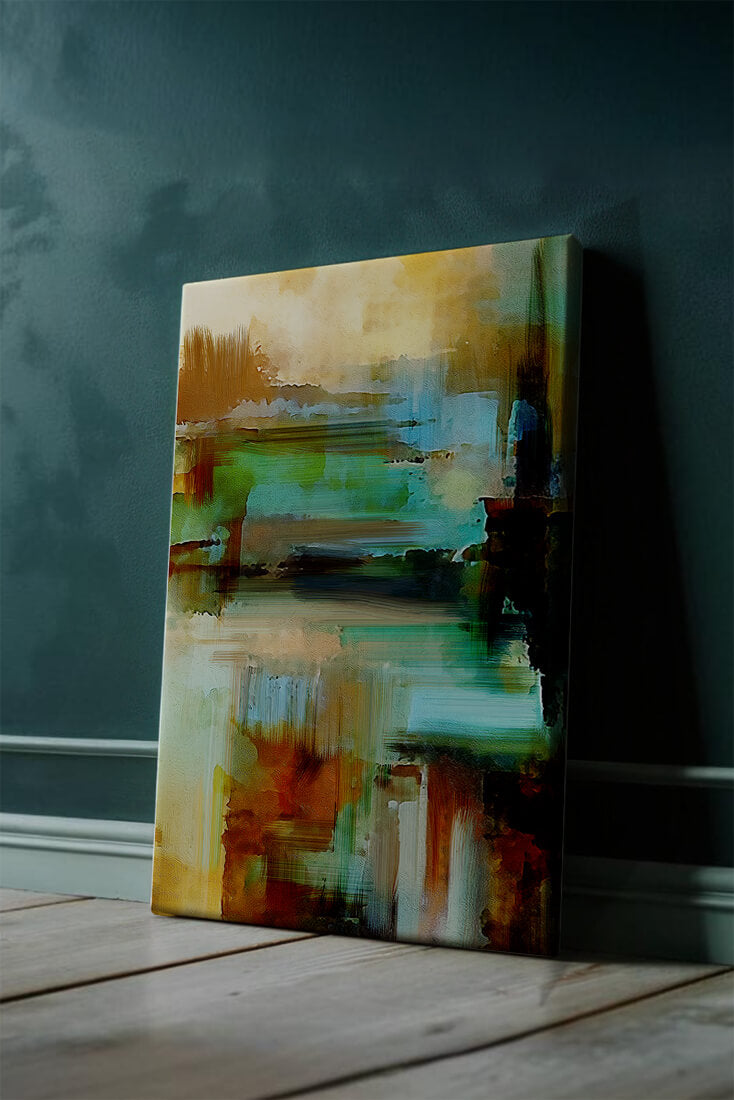 Abstract Expressionist Colorful Landscape with Earthy and Aqua Tones