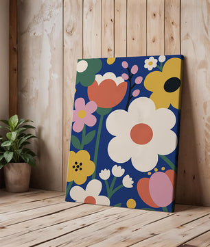 Colorful Floral Abstract Pattern On Dark Blue Background