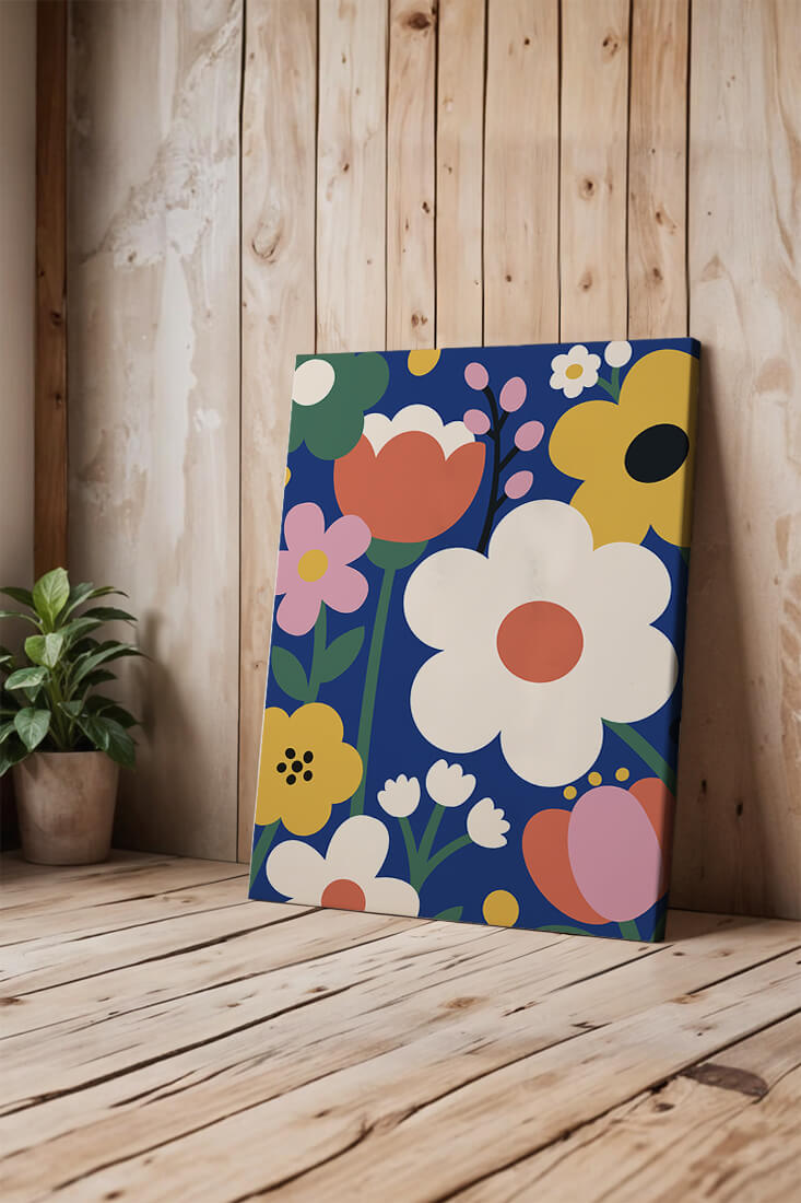 Colorful Floral Abstract Pattern On Dark Blue Background