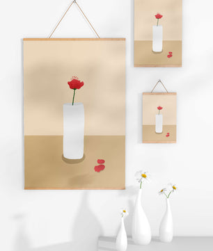 Minimalist Red Flower in White Vase on Beige Background - Mi tienda
