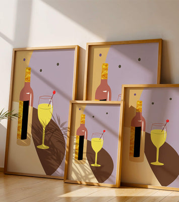 Minimalist Still Life with Wine Bottle and Glass in Soft Tones