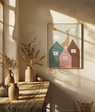 Giraffe Among Colorful Houses Under the Sun - Mi tienda