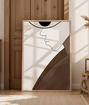 Abstract Portrait with Minimalist Lines and Brown Tones - Mi tienda