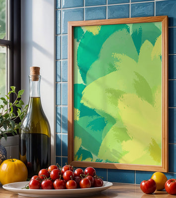 Abstract green and yellow brushstroke painting
