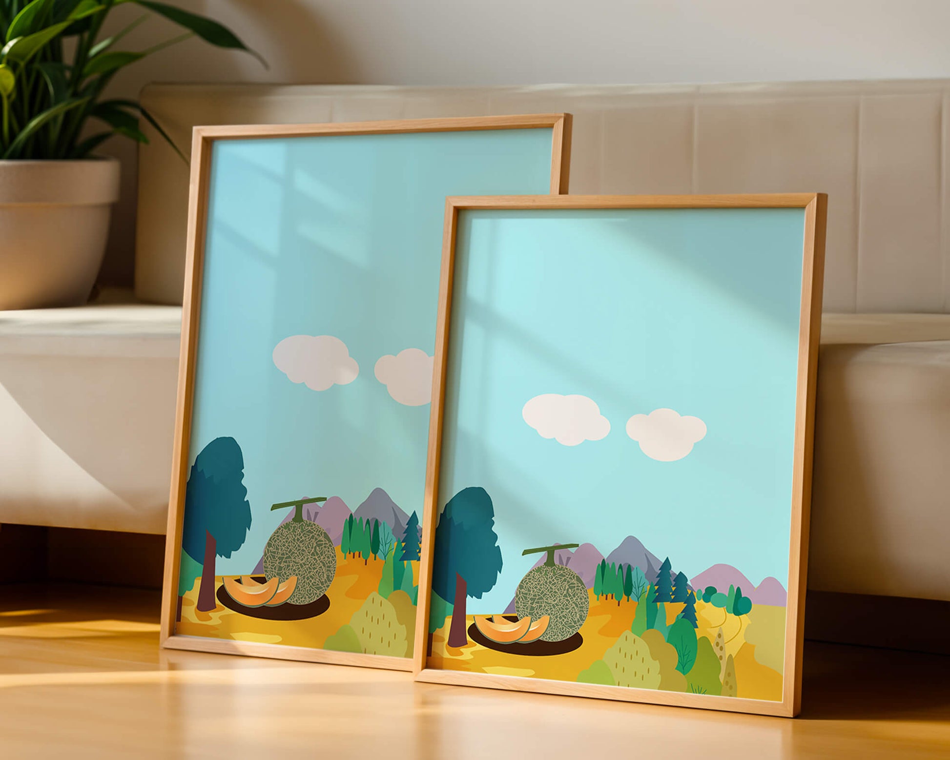 Serene landscape with melon and countryside view