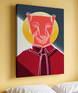 Arte de Puma Geométrico Colorido con Círculo Dorado