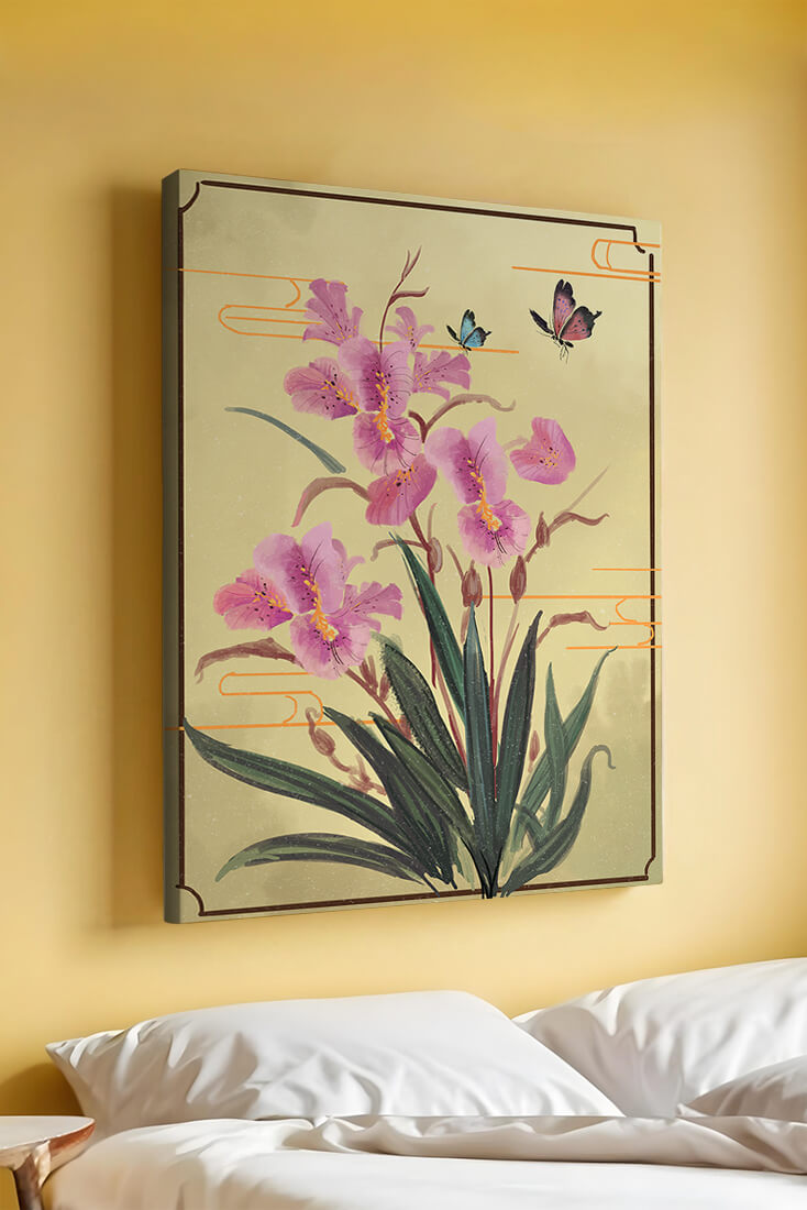 Elegant Floral Composition with Butterflies and Ornamental Background