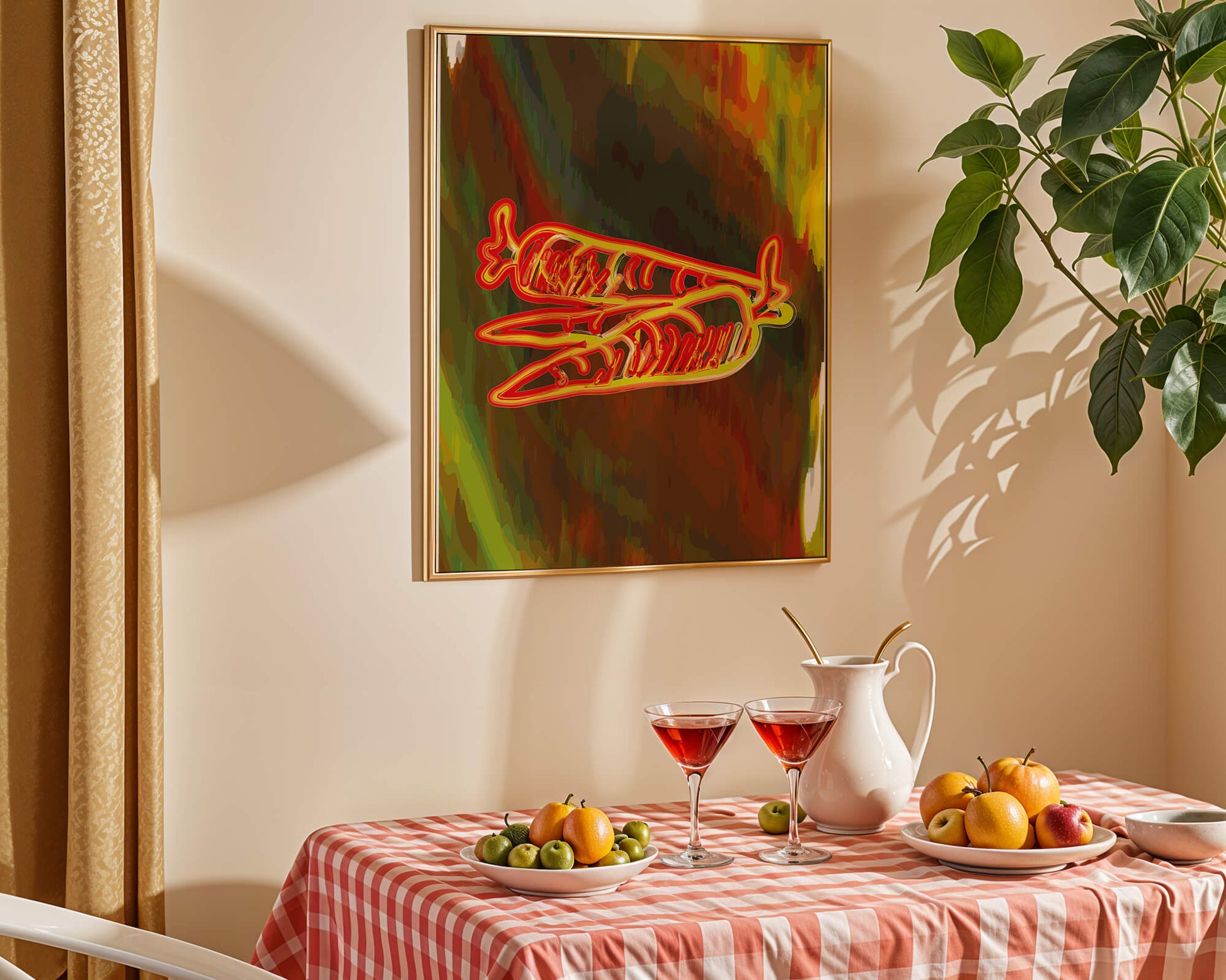 Vibrant abstract carrot illustration with dynamic red and orange patterns