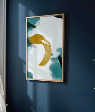 Abstract Gold and Teal Brush Strokes on White Background