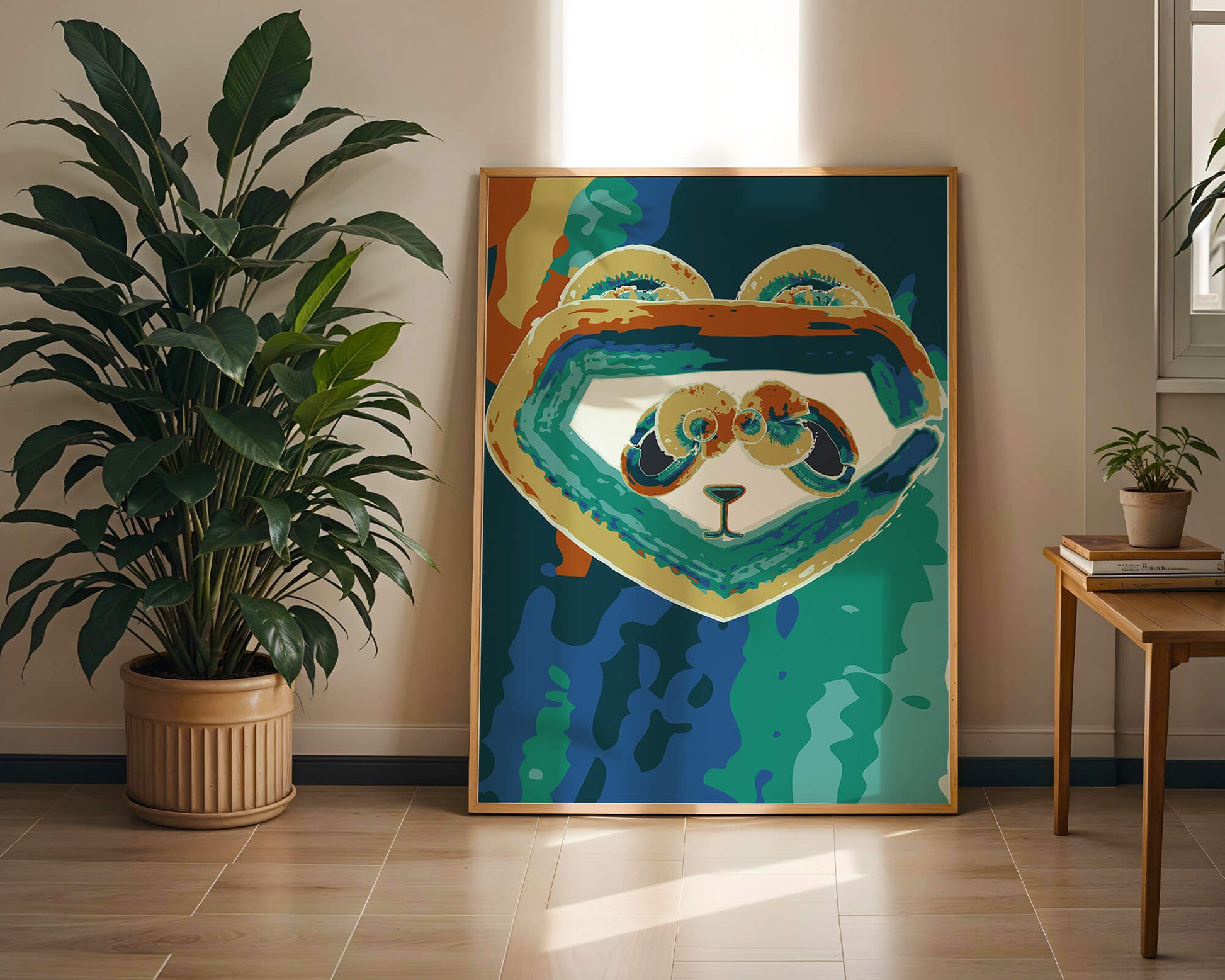 Art abstrait coloré de panda avec des motifs vibrants