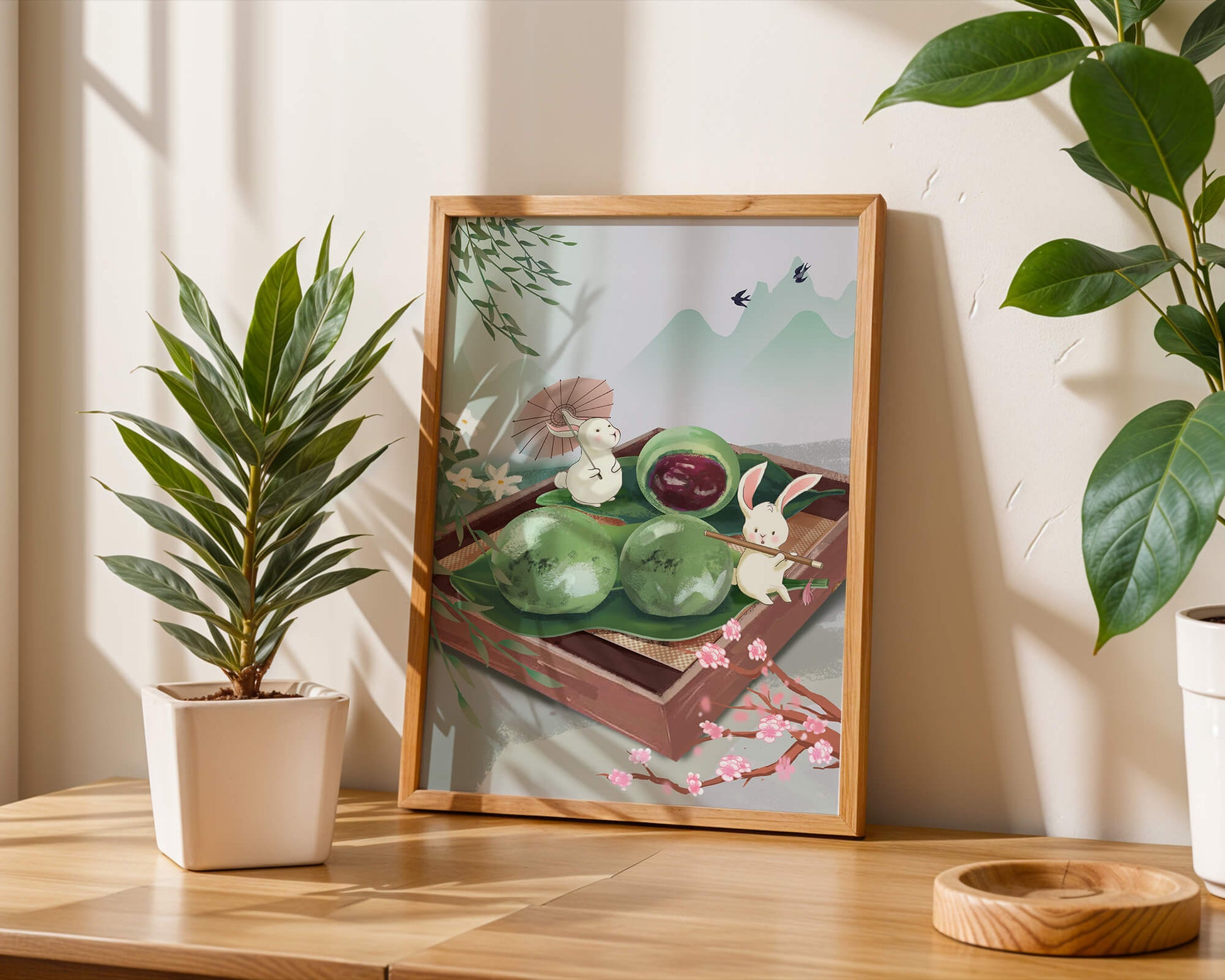 Charming Hasen mit Mochi und Berglandschaft