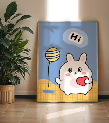 Adorable cartoon bunny with balloon and heart illustration