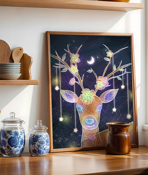 Illuminated Fantasy Deer with Floral Antlers and Hanging Stars - Mi tienda