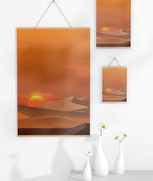 Sunset in Desert with Rolling Sand Dunes and Vibrant Orange Sky - Mi tienda