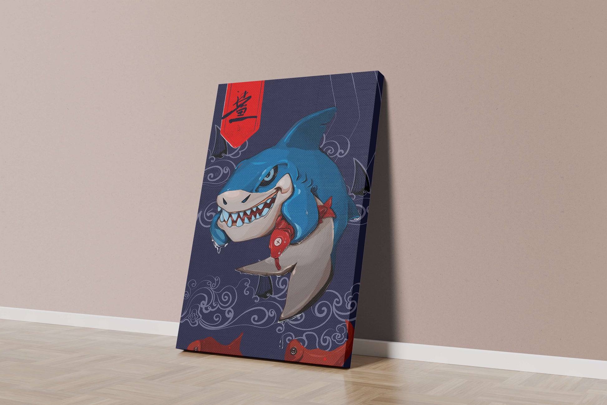 Playful illustration of a cartoon shark with nautical elements