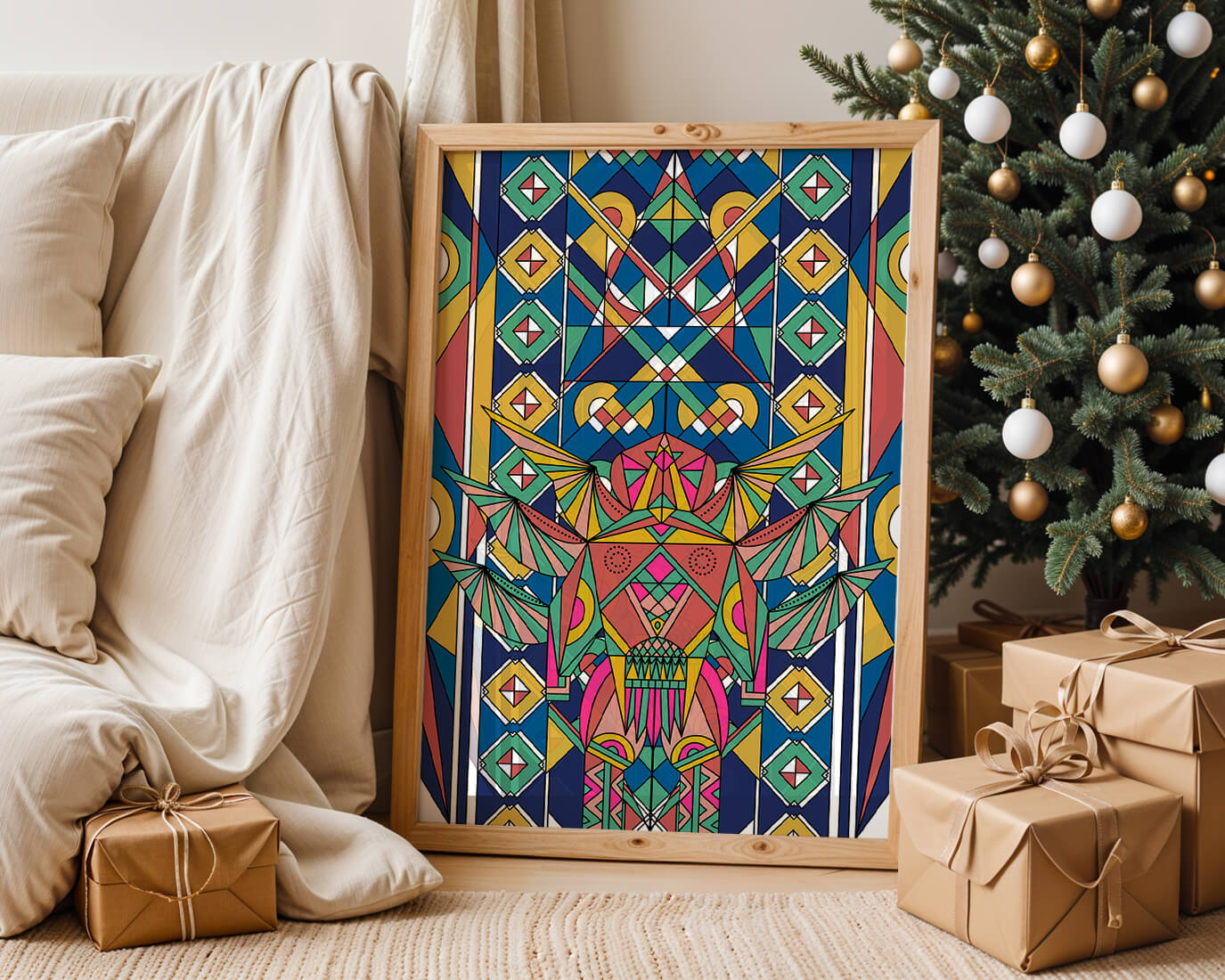 Arte abstracto geométrico colorido con patrones simétricos