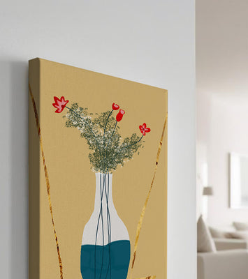 Vase with Red Flowers and Golden Accents
