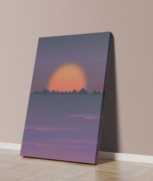 Sunset Over Mountains with Starry Sky