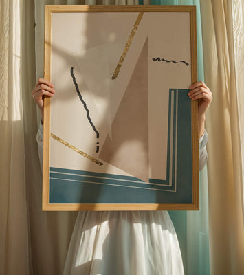 Abstract geometric artwork featuring gold elements