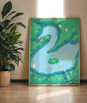 Serene River with Ducks and Birds in a Lush Landscape