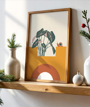 Abstract Botanical Art with Snail and Geometric Shapes - Mi tienda