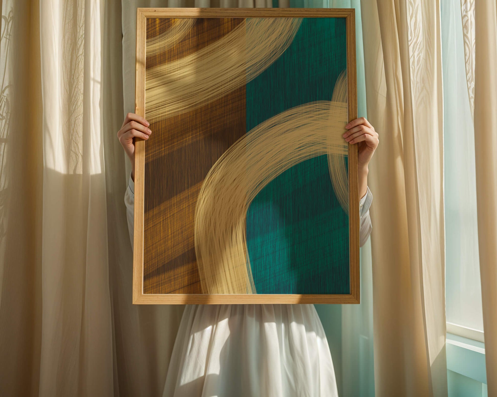 Abstract art with flowing brushstrokes and textured color contrast